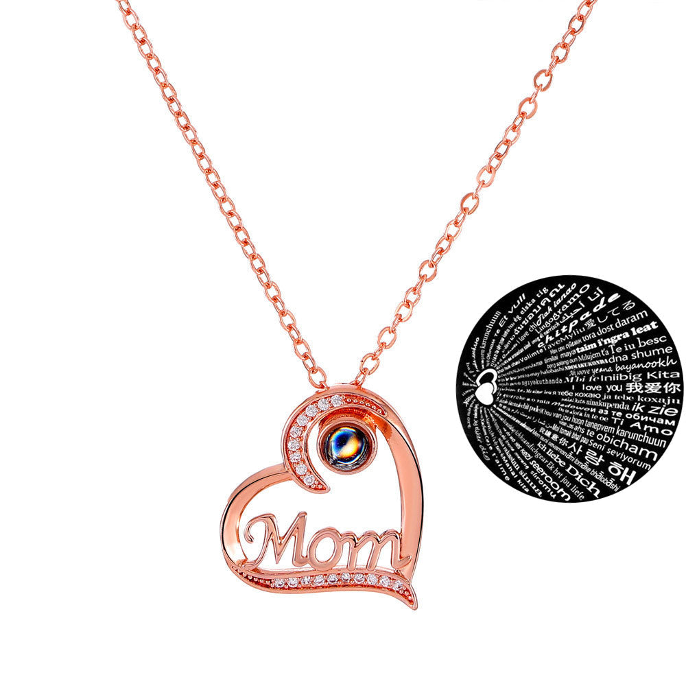 mom letter heart necklace fashion personality 100 languages projection clavicle chain mother's Day