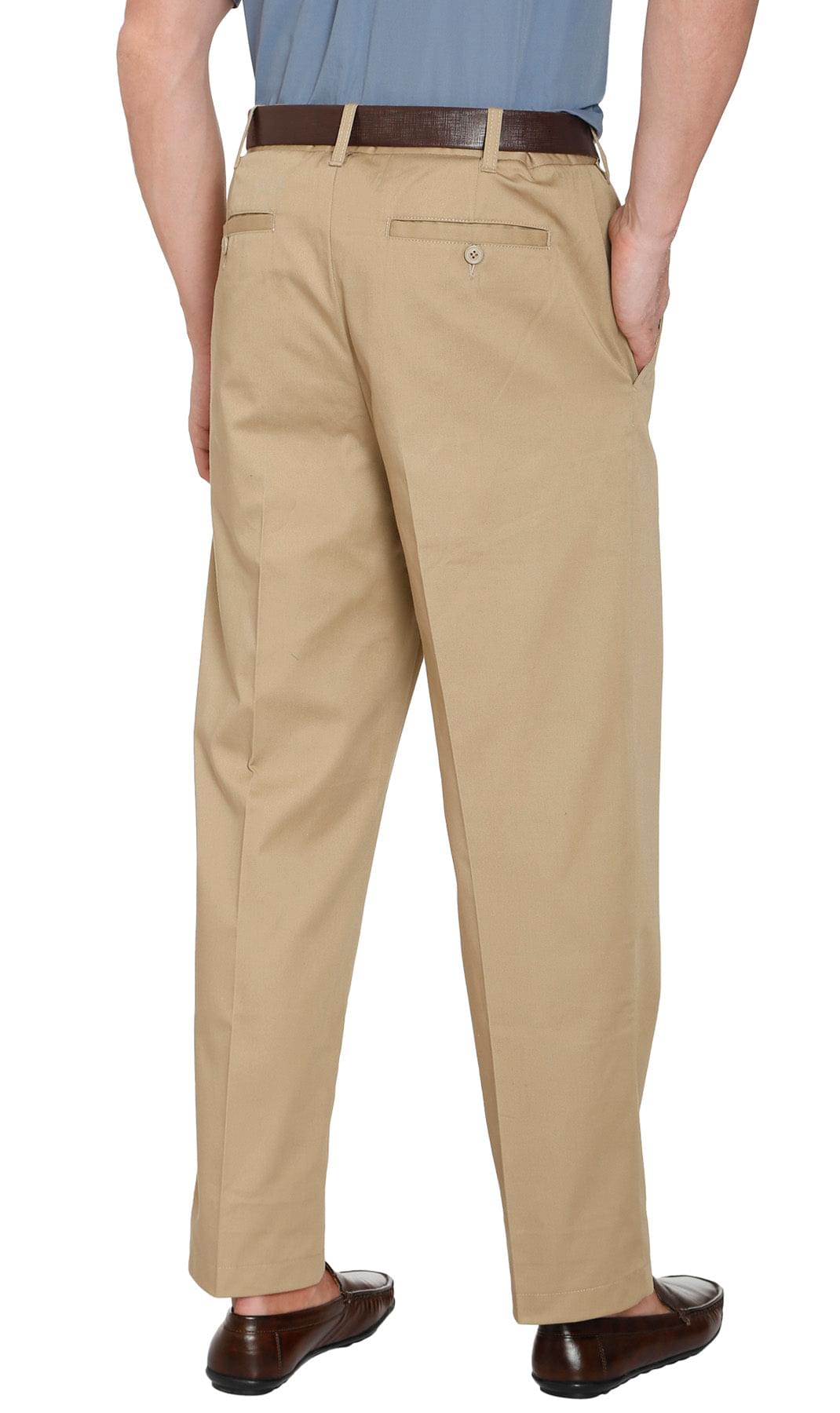 Men's Stretch Waist Chino Pants — Flat Front Hidden Elastic Waistband