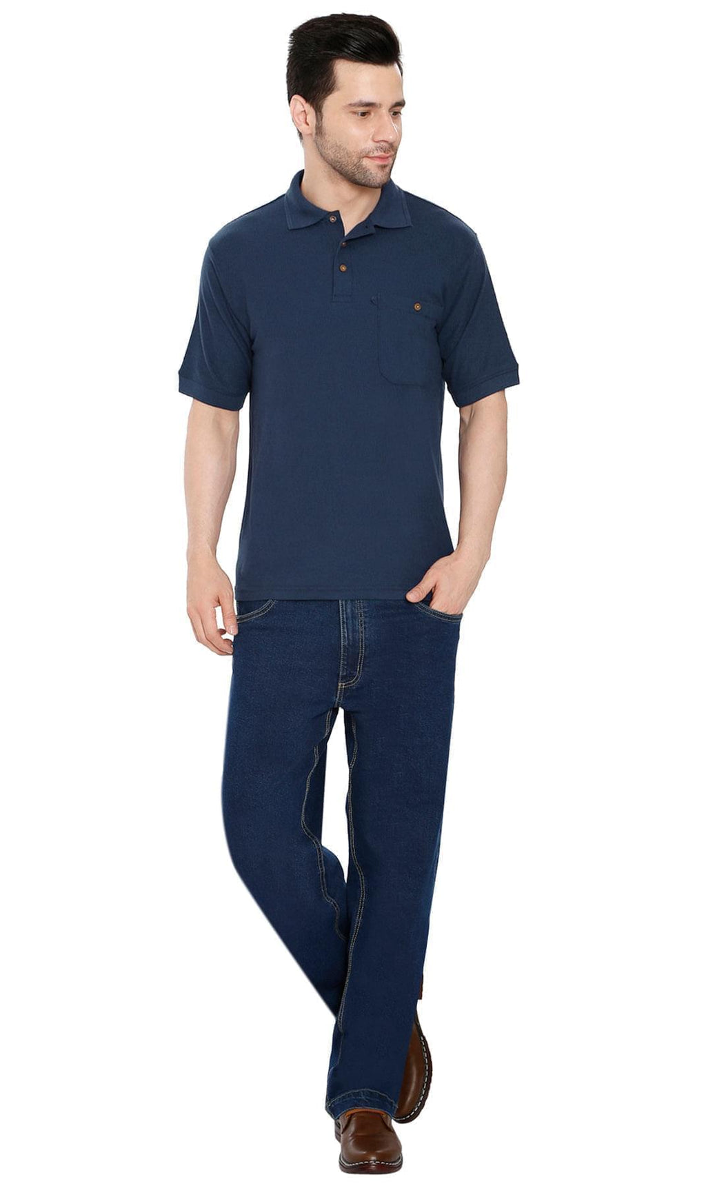 Men's Short Sleeve Polo Shirt — Pique Knit Cotton Blend with Chest Pocket