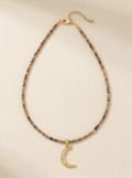 Handmade Natural Stone Beaded Necklace with Moon Pendant