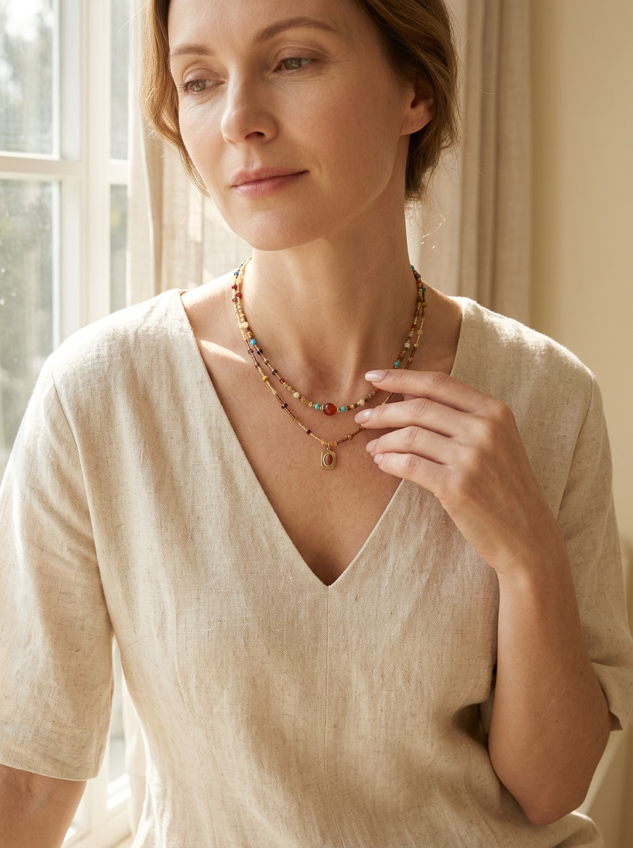 Natural Stone Boho Jewelry Choker Necklace