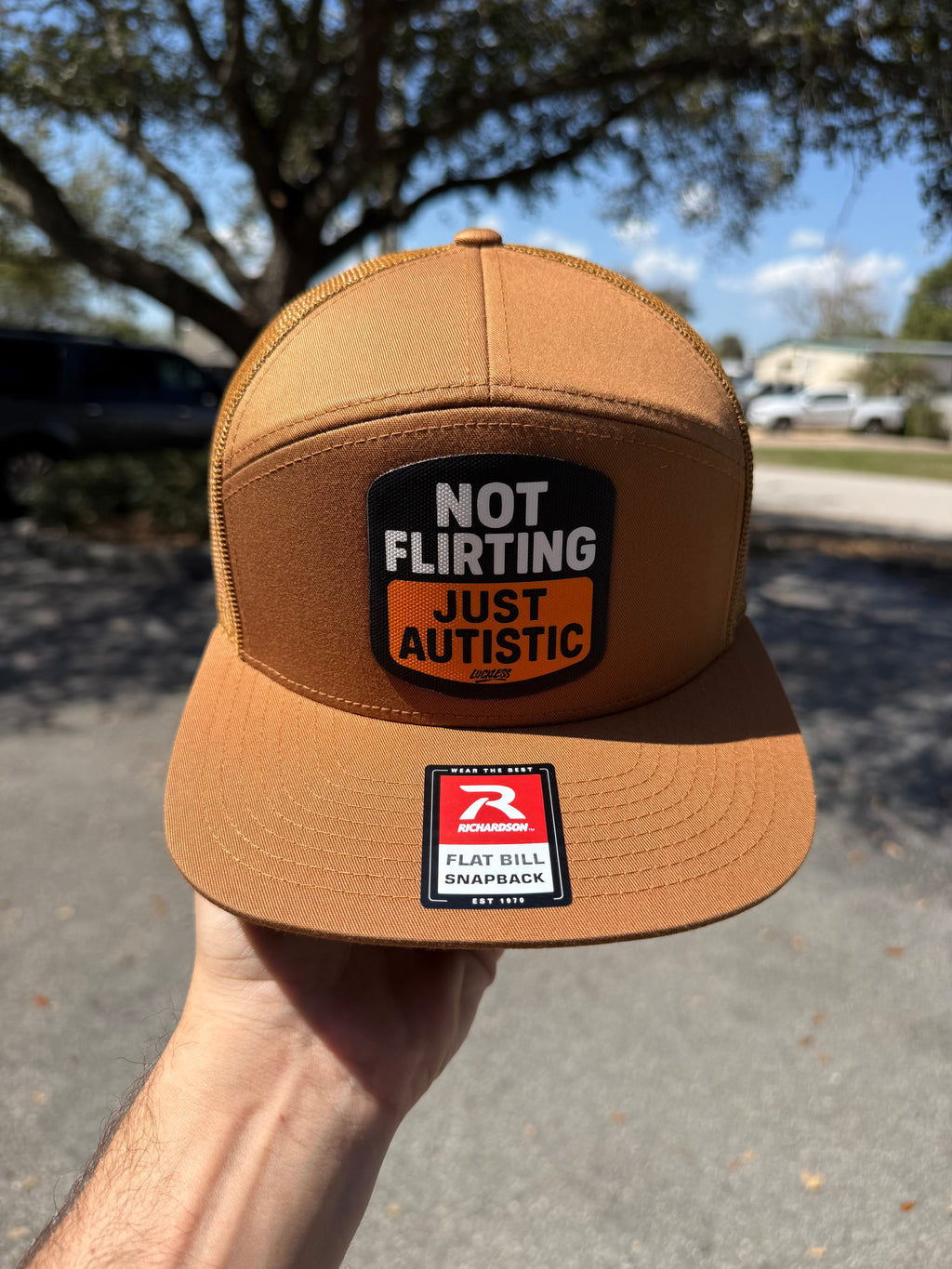Not Flirting Just Autistic | 7 Panel Canvas Patch Snapback