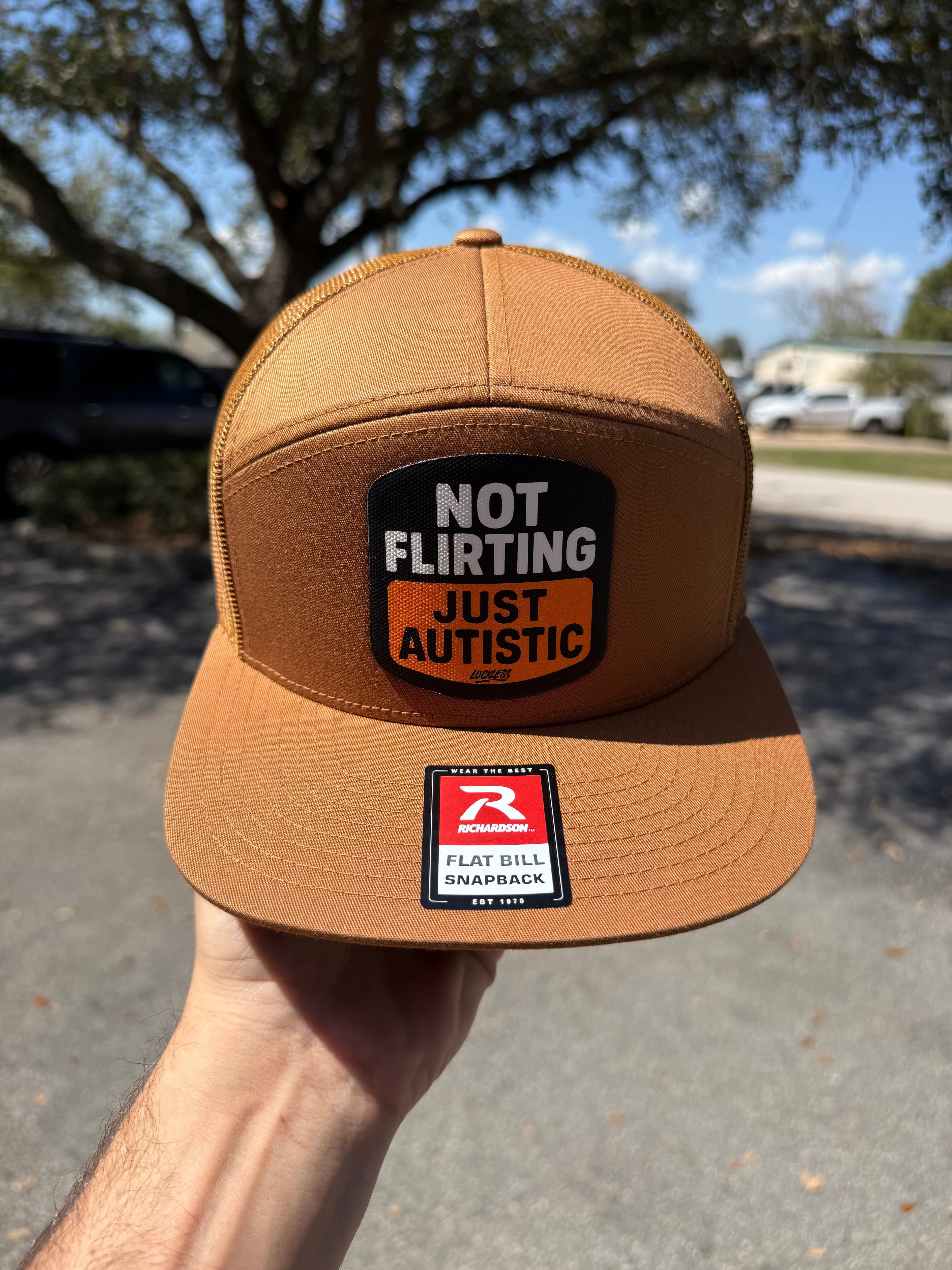 Not Flirting Just Autistic | 7 Panel Canvas Patch Snapback