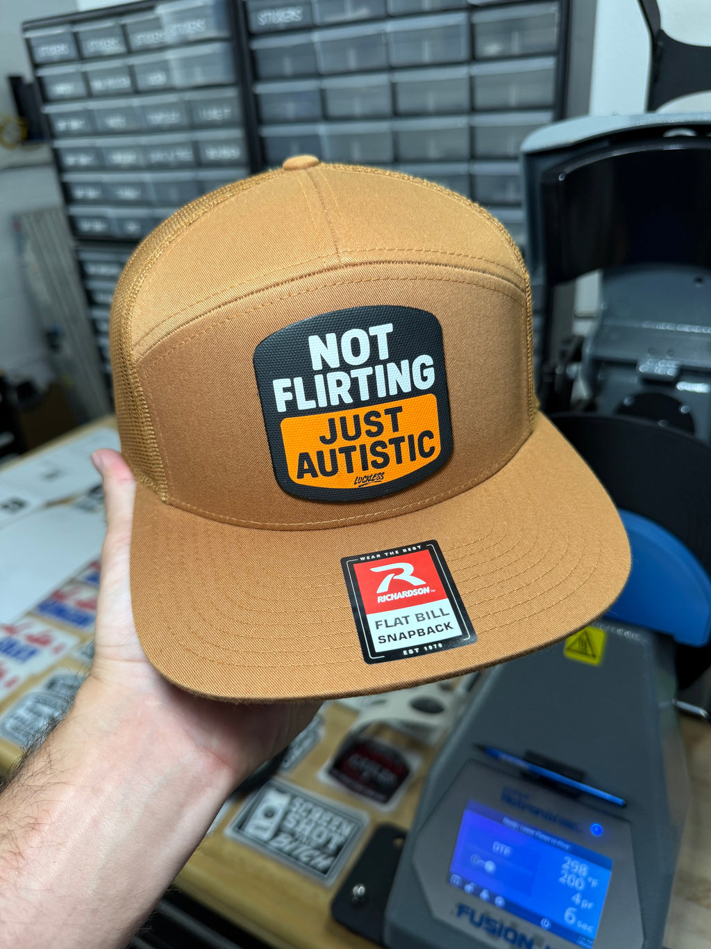 Not Flirting Just Autistic | 7 Panel Canvas Patch Snapback