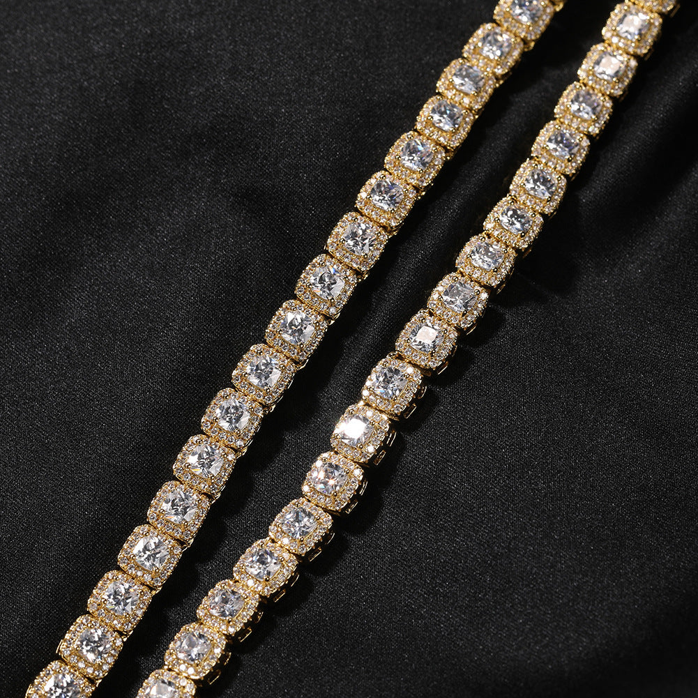 Zircon Hip Hop Necklace 7mm Gold Plated Rock Candy Chain