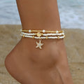 Starfish shell millet beaded anklet three-layer set