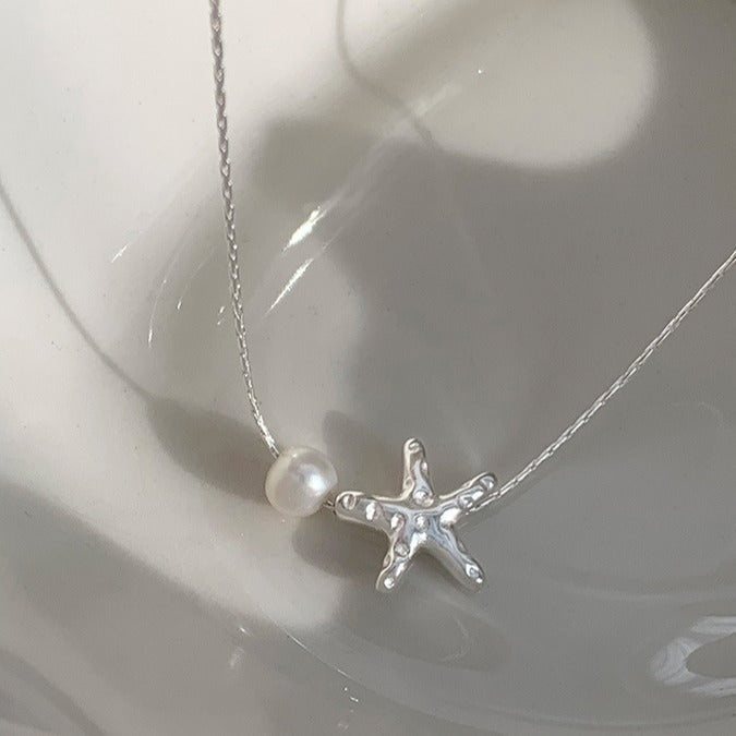Small starfish necklace pearl necklace