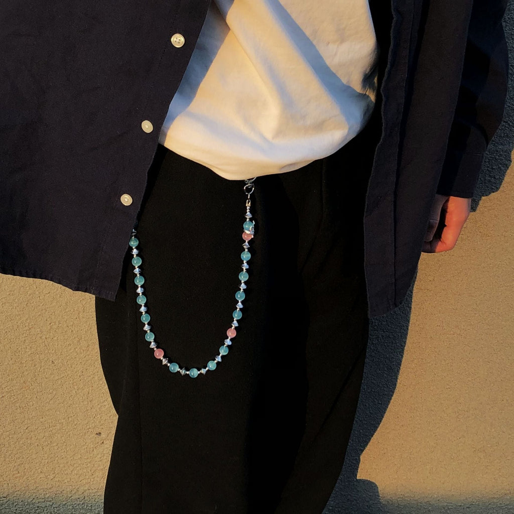 red and blue cat's eye stone chain
