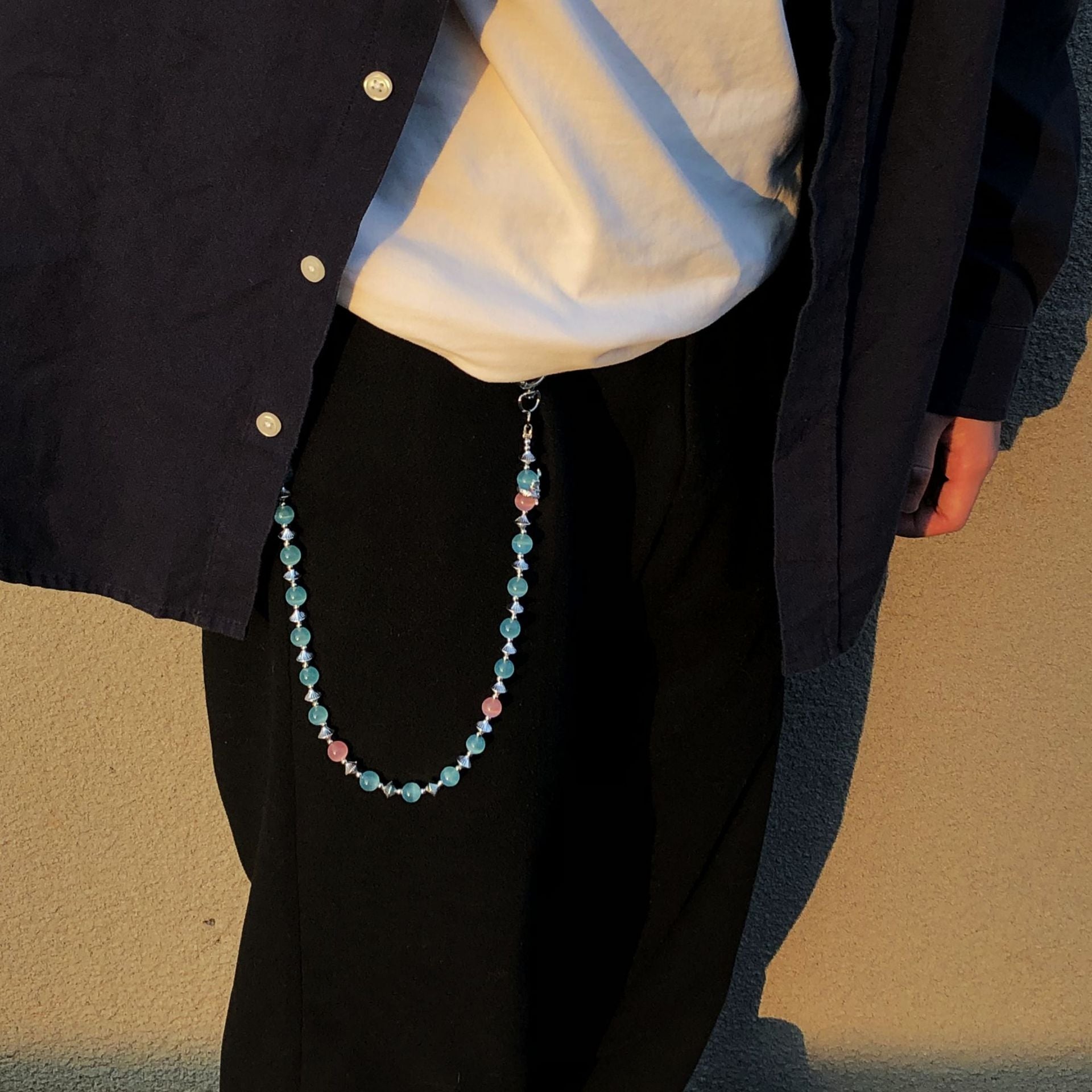 red and blue cat's eye stone chain