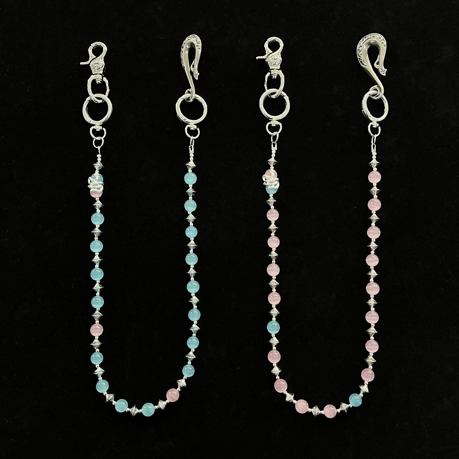 red and blue cat's eye stone chain