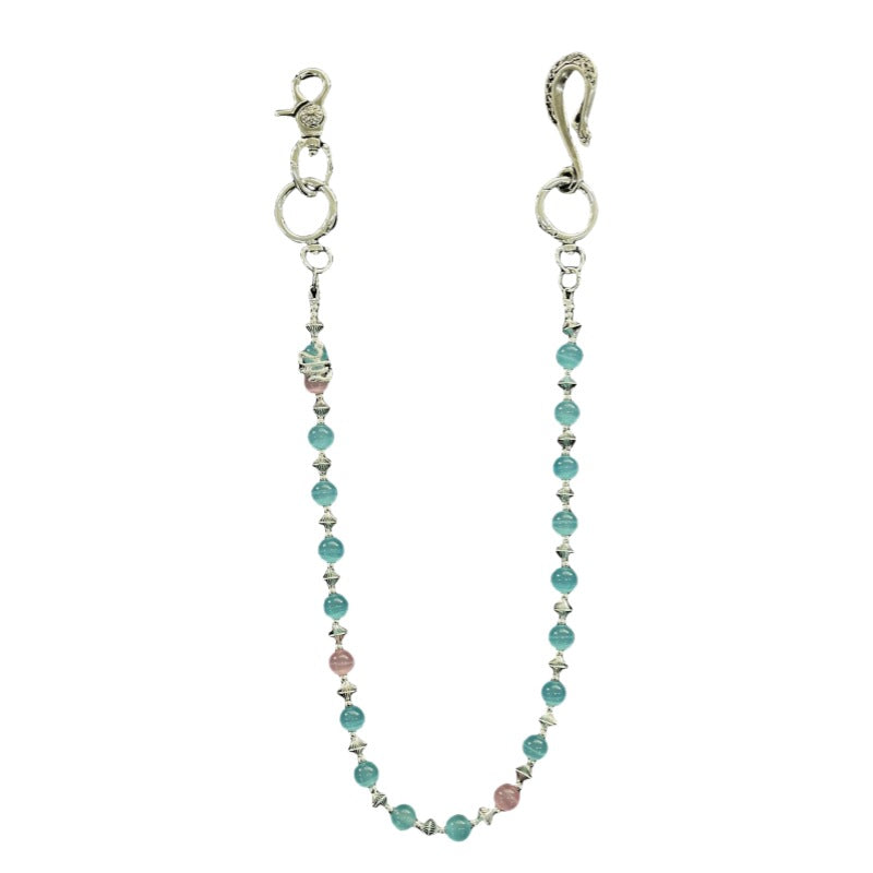 red and blue cat's eye stone chain