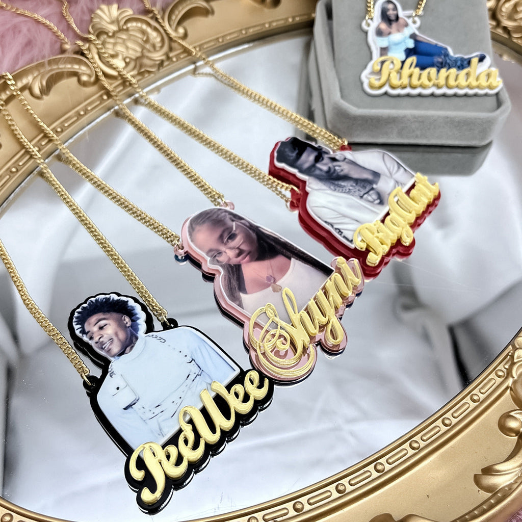 DIY color Custom Name photo necklace Personalized Acrylic Pendent Necklace Custome Jewelry