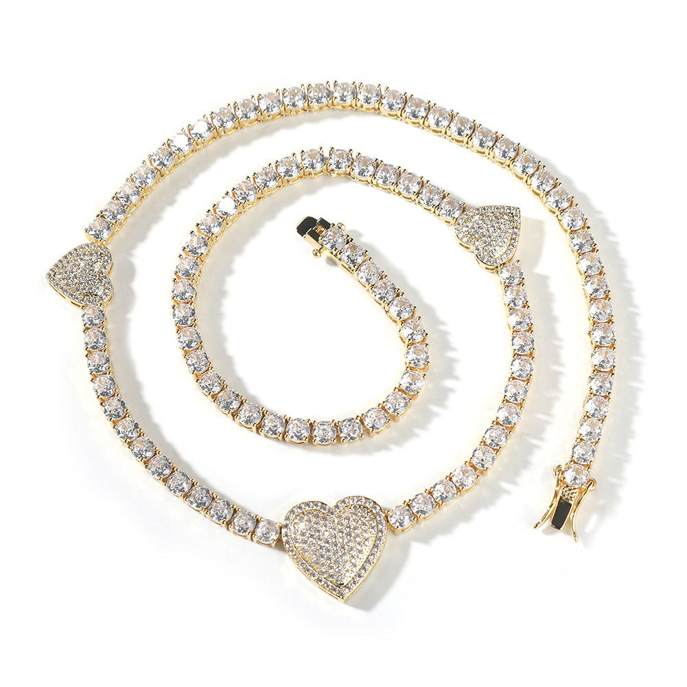 mens gold chain tennis Love heart necklace