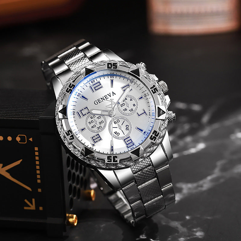 Men's Fake Three-Eye Casual Steel Band Watches