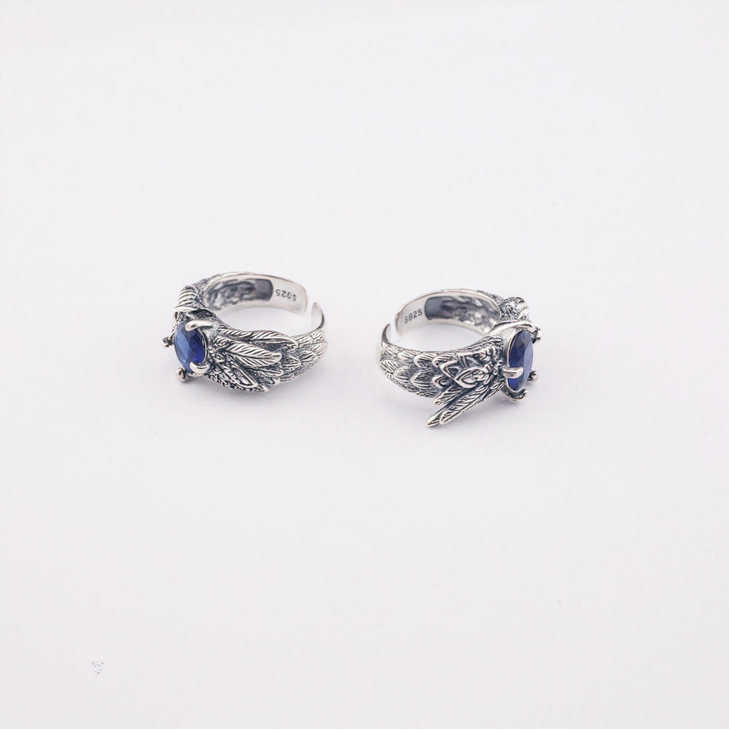 Retro feather sapphire open ring