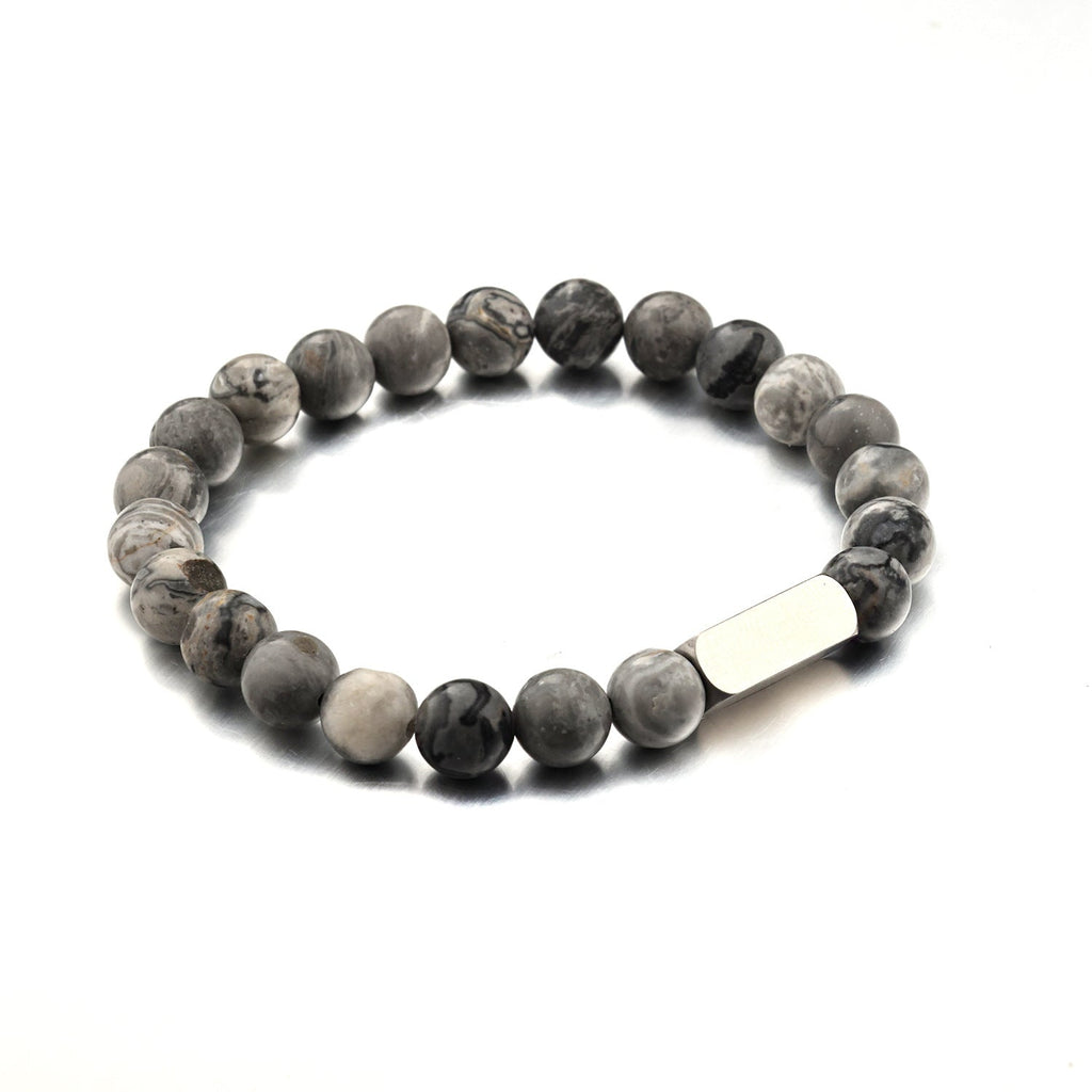 Stainless steel engraved beaded bracelet
