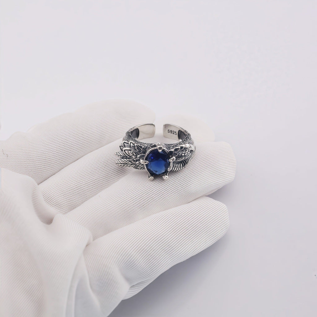 Retro feather sapphire open ring