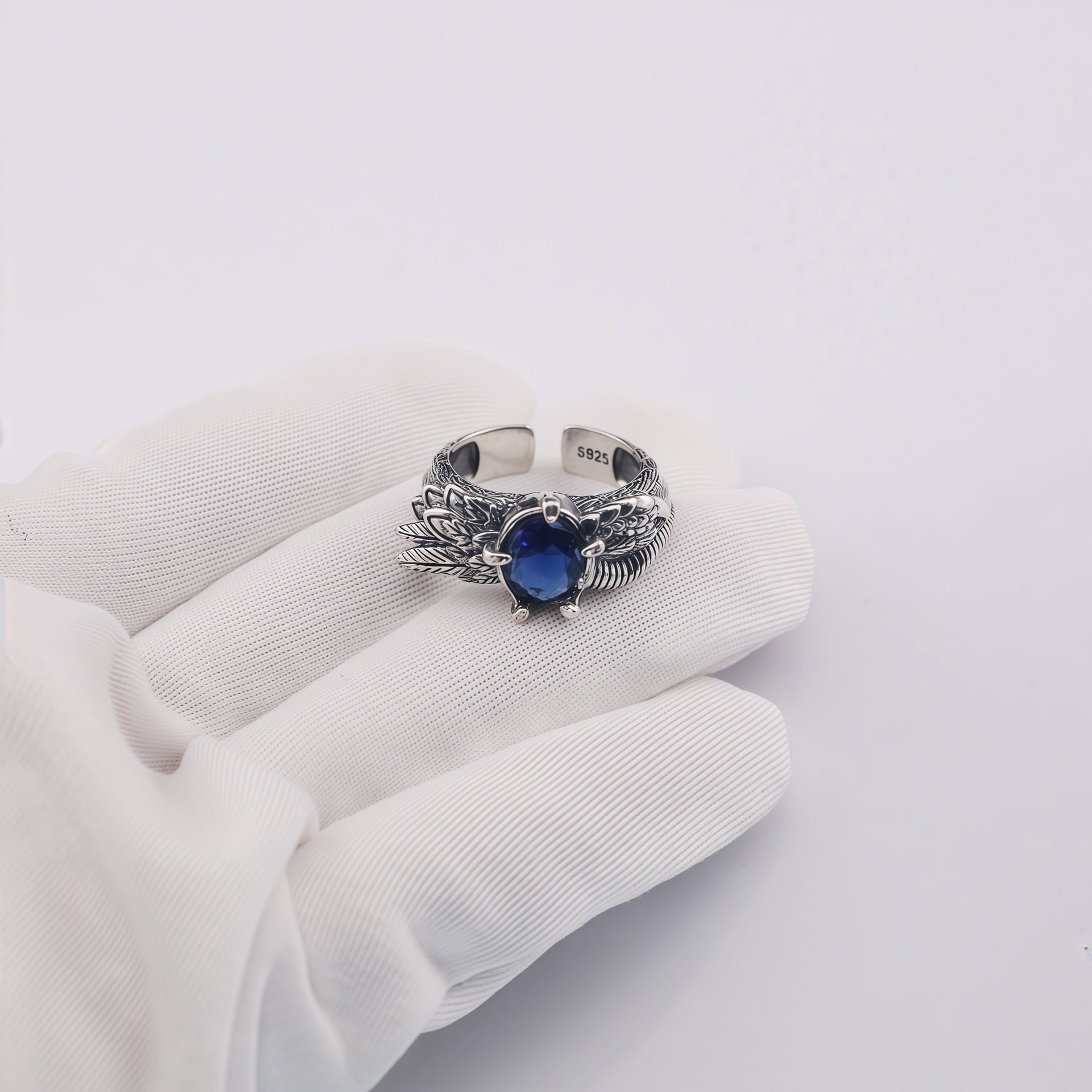 Retro feather sapphire open ring