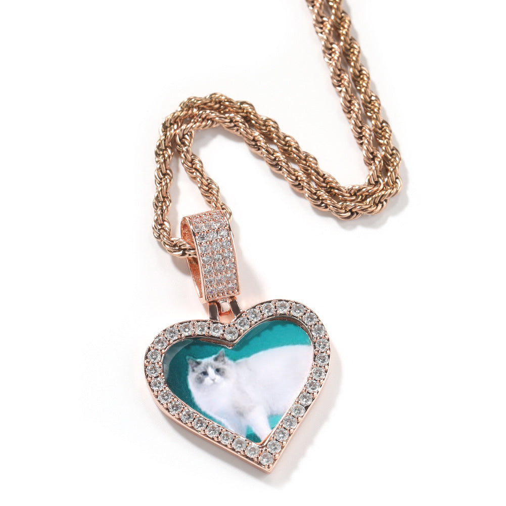 Customized photo heart shape pendant couple necklace