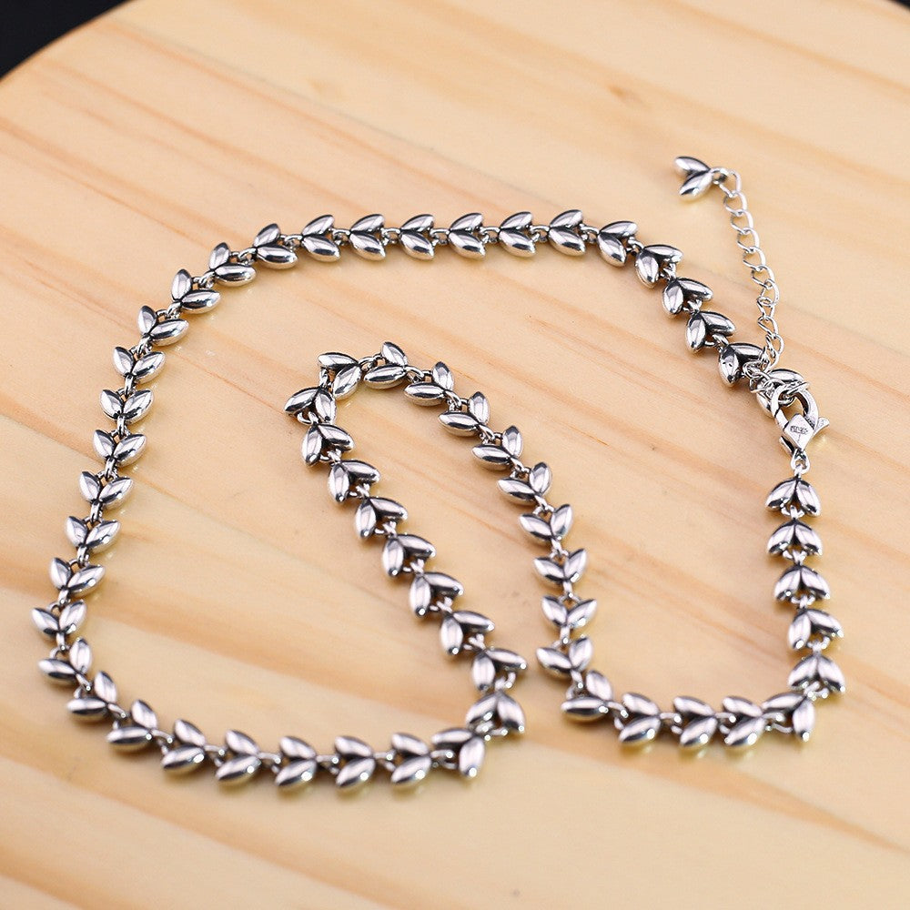 Simple wheat ear heart necklace