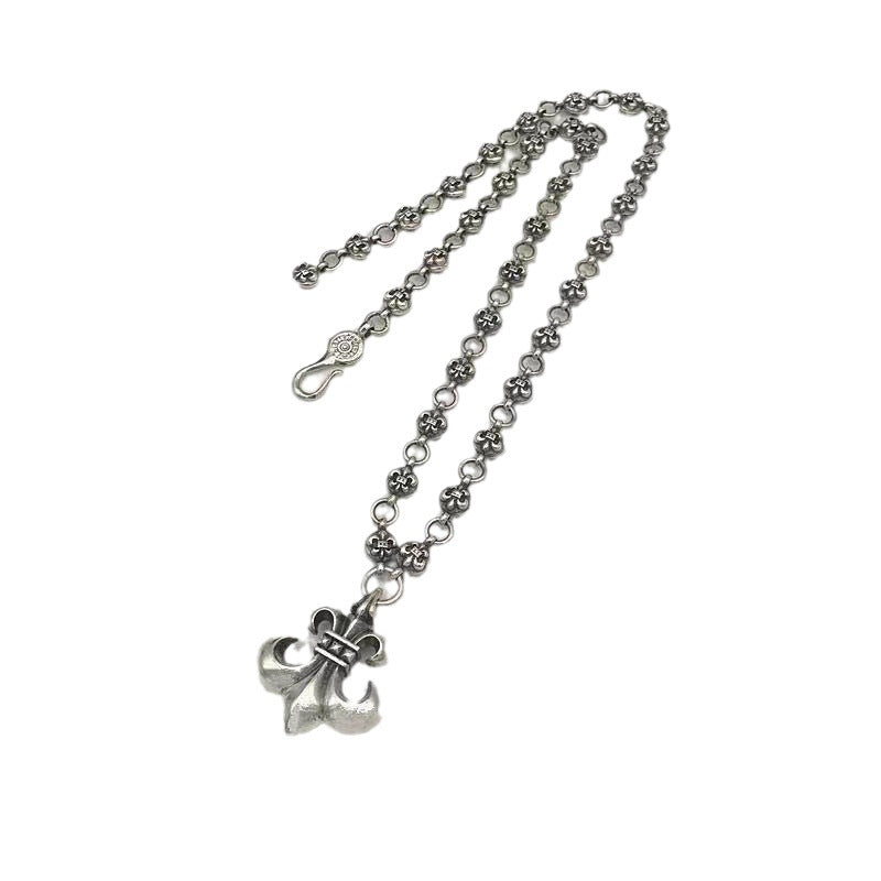 Retro personalized anchor scout flower pendant cross chain necklace