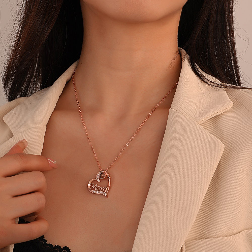 mom letter heart necklace fashion personality 100 languages projection clavicle chain mother's Day