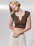 Slim Fit Ultra Short Sexy Spicy Girls Top Knitted Thread T-shirt