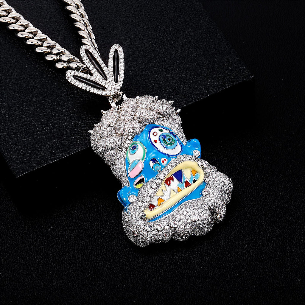 Diamond-studded colorful dripping oil cartoon head hip-hop pendant necklace wholesale