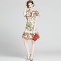 Short-sleeved mesh ruffle dress