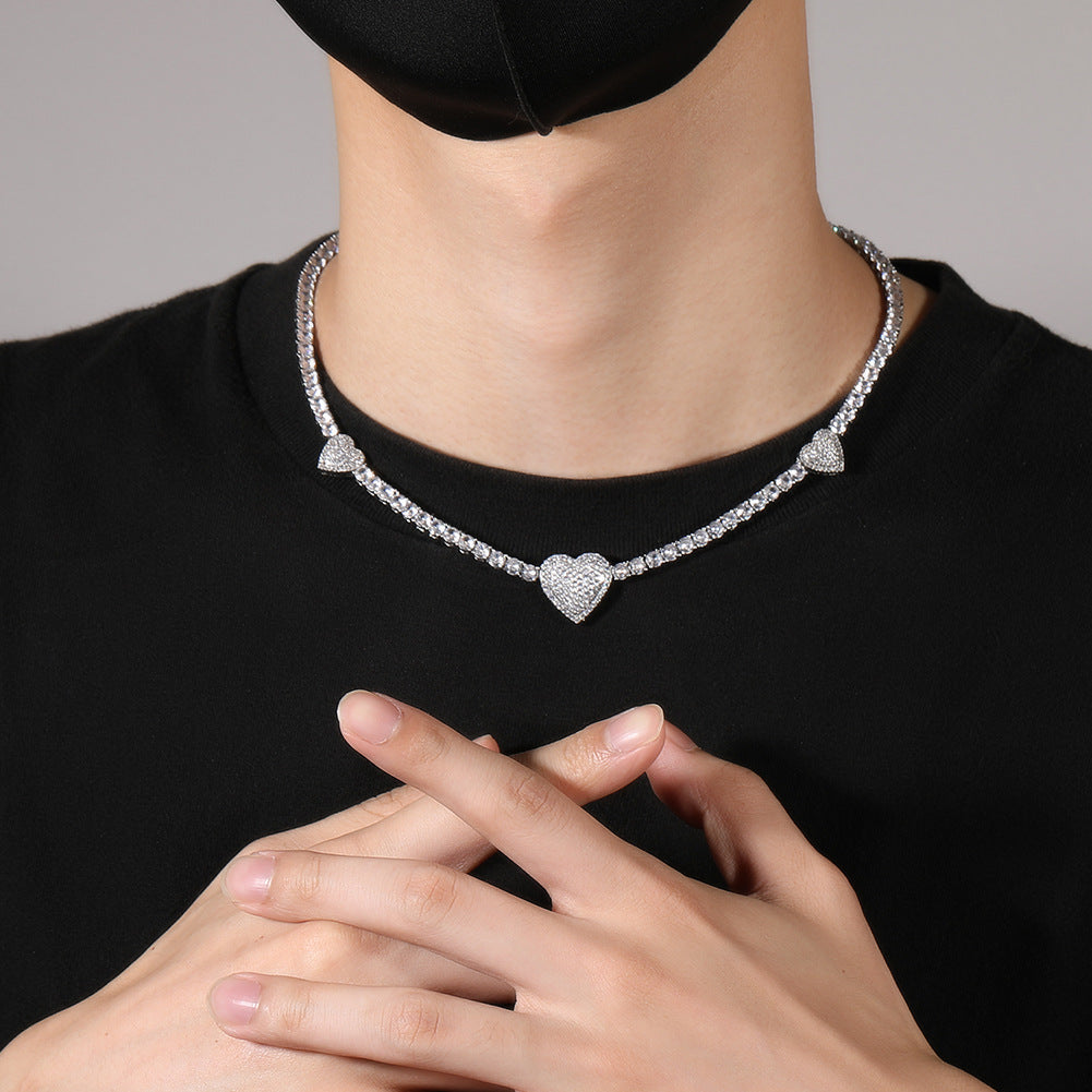 mens gold chain tennis Love heart necklace