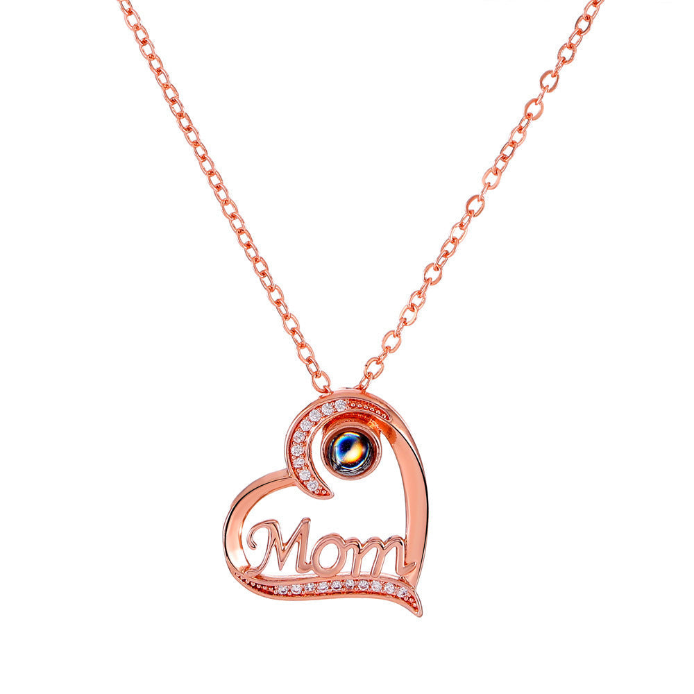 mom letter heart necklace fashion personality 100 languages projection clavicle chain mother's Day