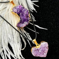 Amethyst Love Bezel Pendant Amethyst Teeth Hole Moon Peach Heart Shape Necklace