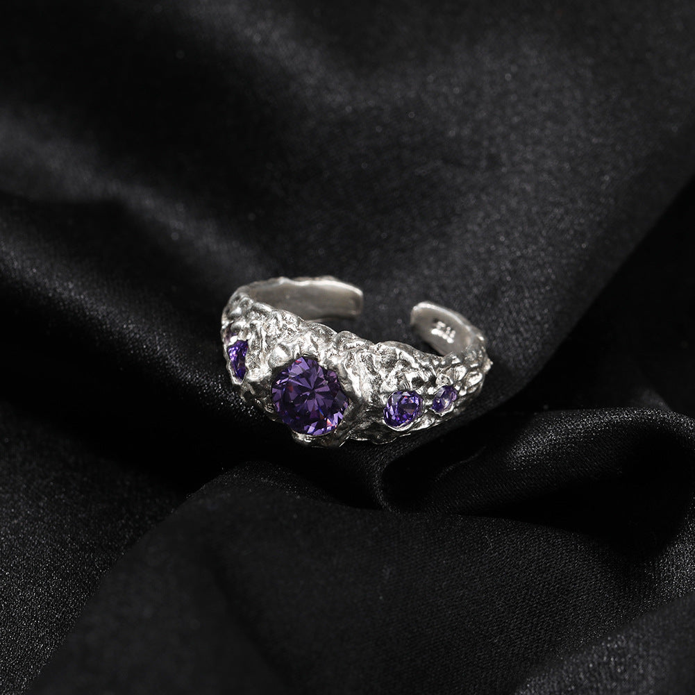 Hip-Hop 925 Silver Ring with Purple Zircon