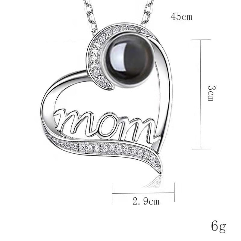 mom letter heart necklace fashion personality 100 languages projection clavicle chain mother's Day
