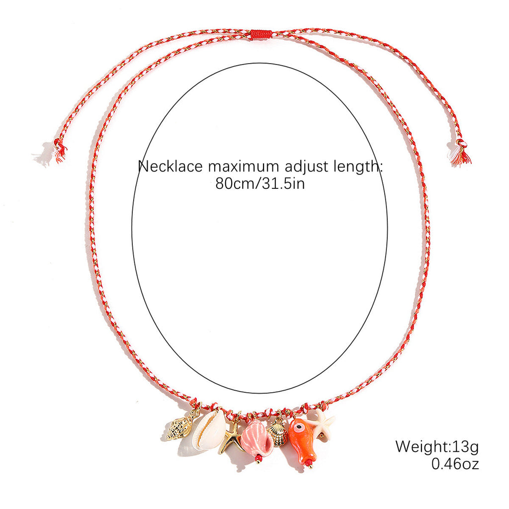 starfish shell necklace colorful rope braided ceramic necklace