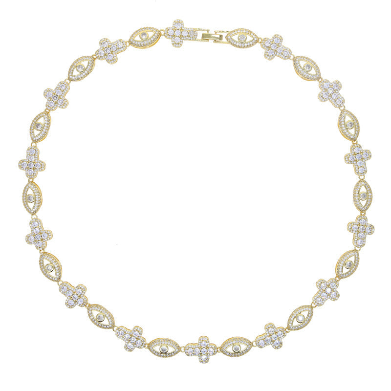Cross Zircon Eye Pendant Hip Hop Necklace