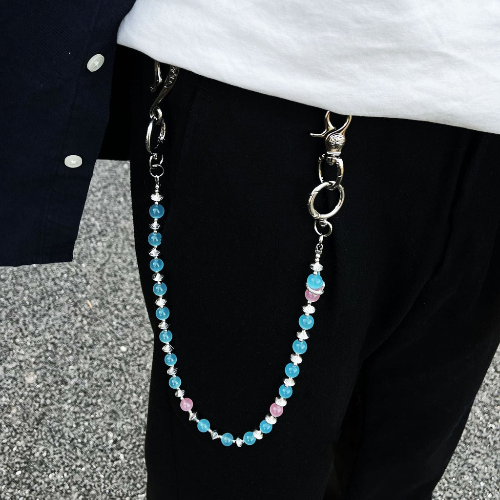 red and blue cat's eye stone chain