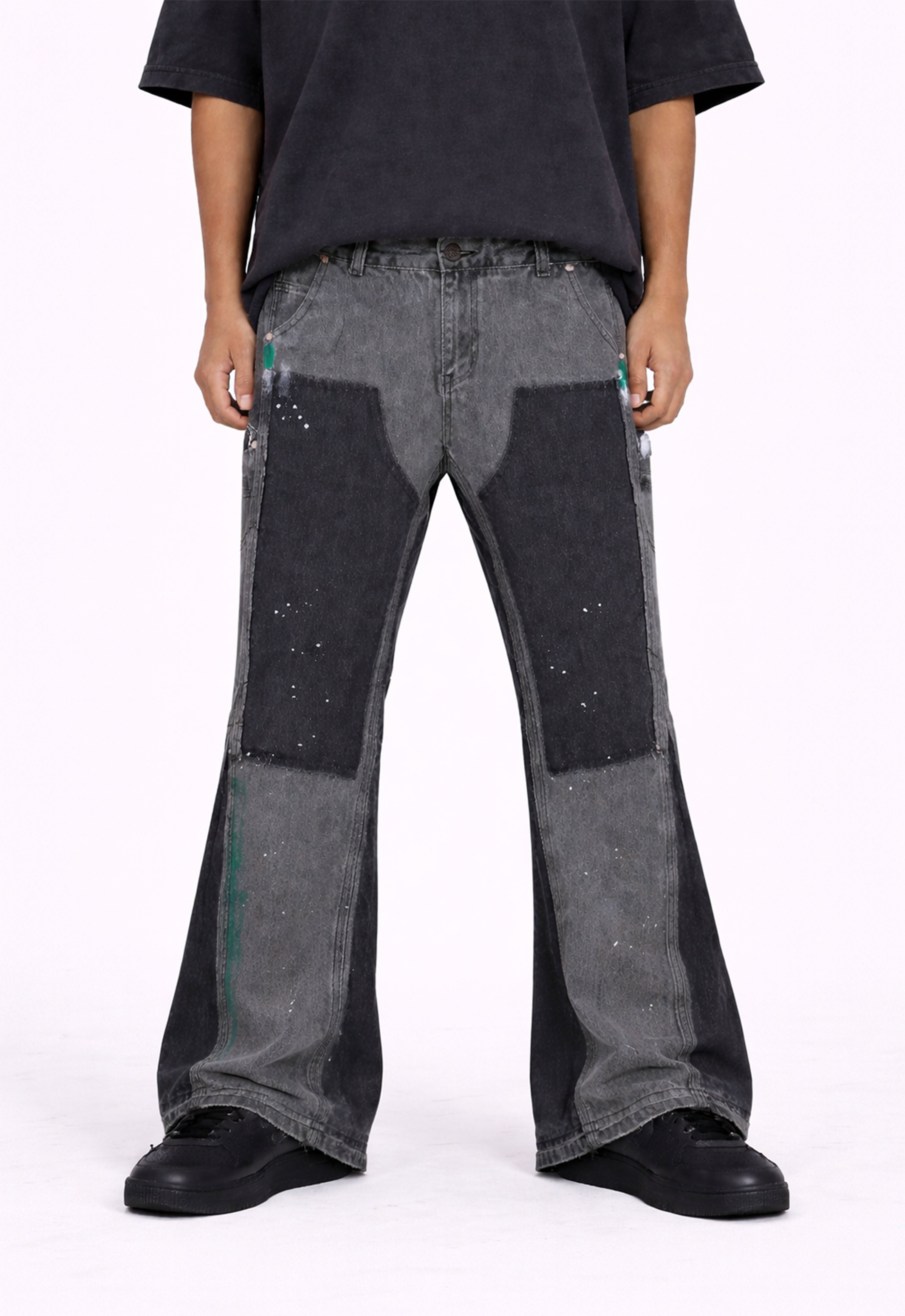 GREY SPLIT PAINTERS DENIM