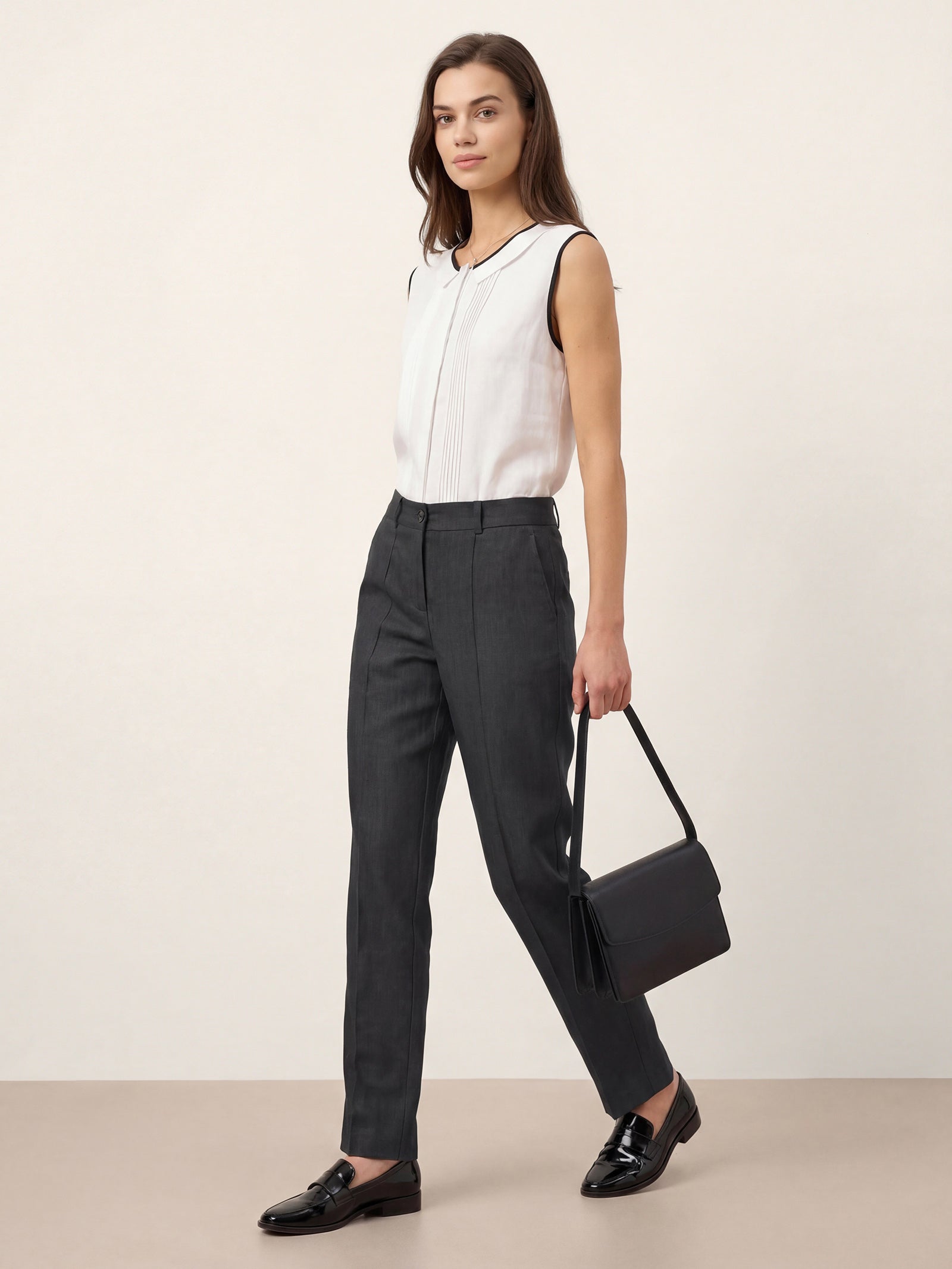 Linen Tailored Straight Full Length Pants LANDON