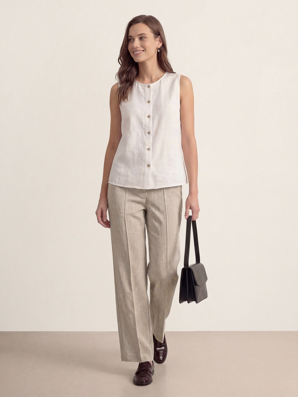 Linen Tailored Wide Leg Full Length Pants LEIGHTON