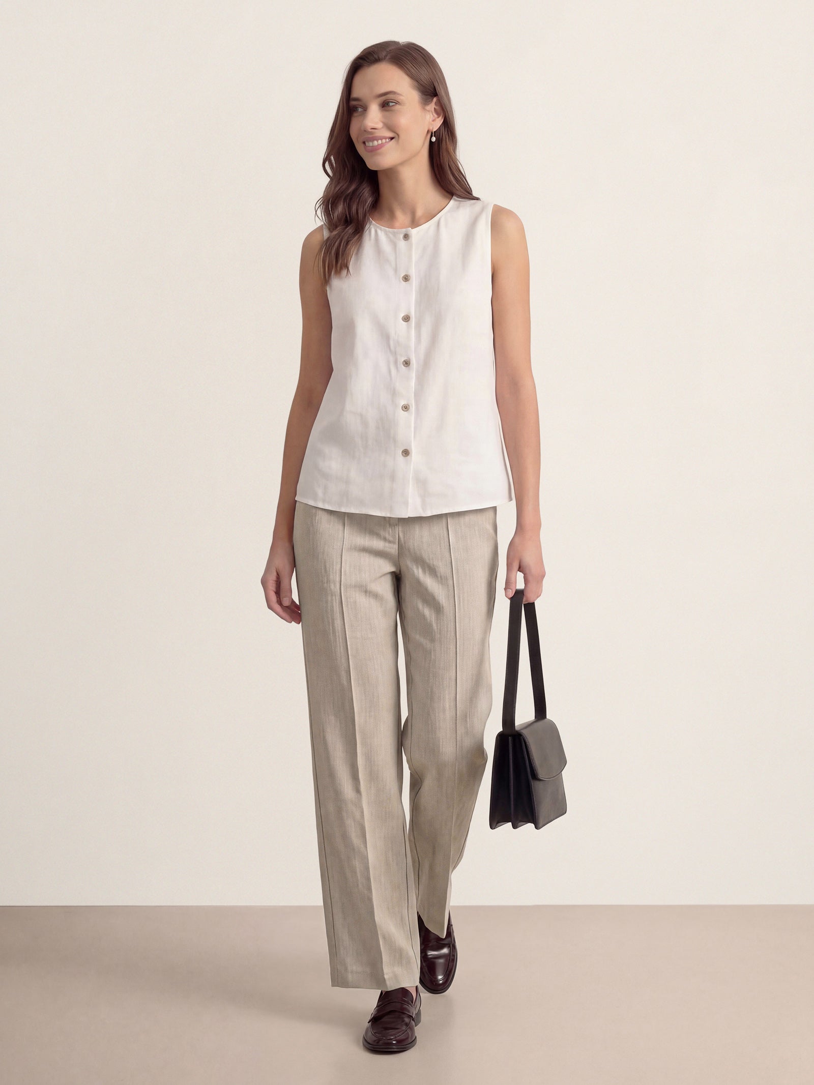Linen Tailored Wide Leg Full Length Pants LEIGHTON