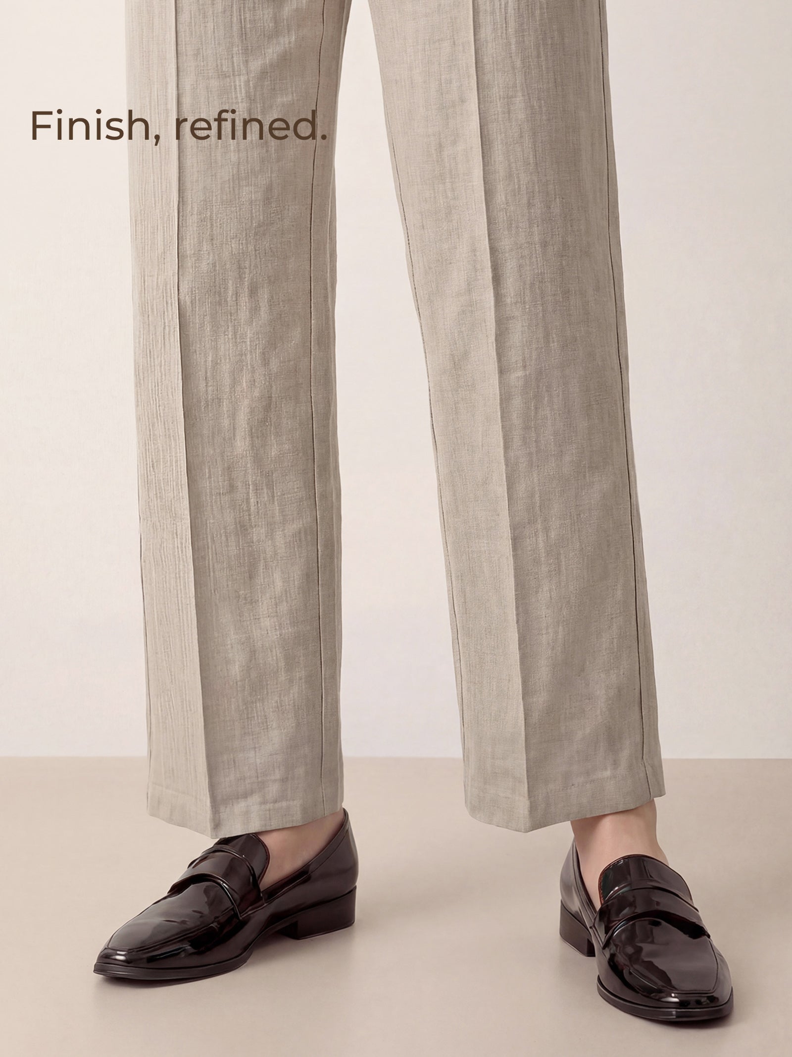 Linen Tailored Wide Leg Full Length Pants LEIGHTON