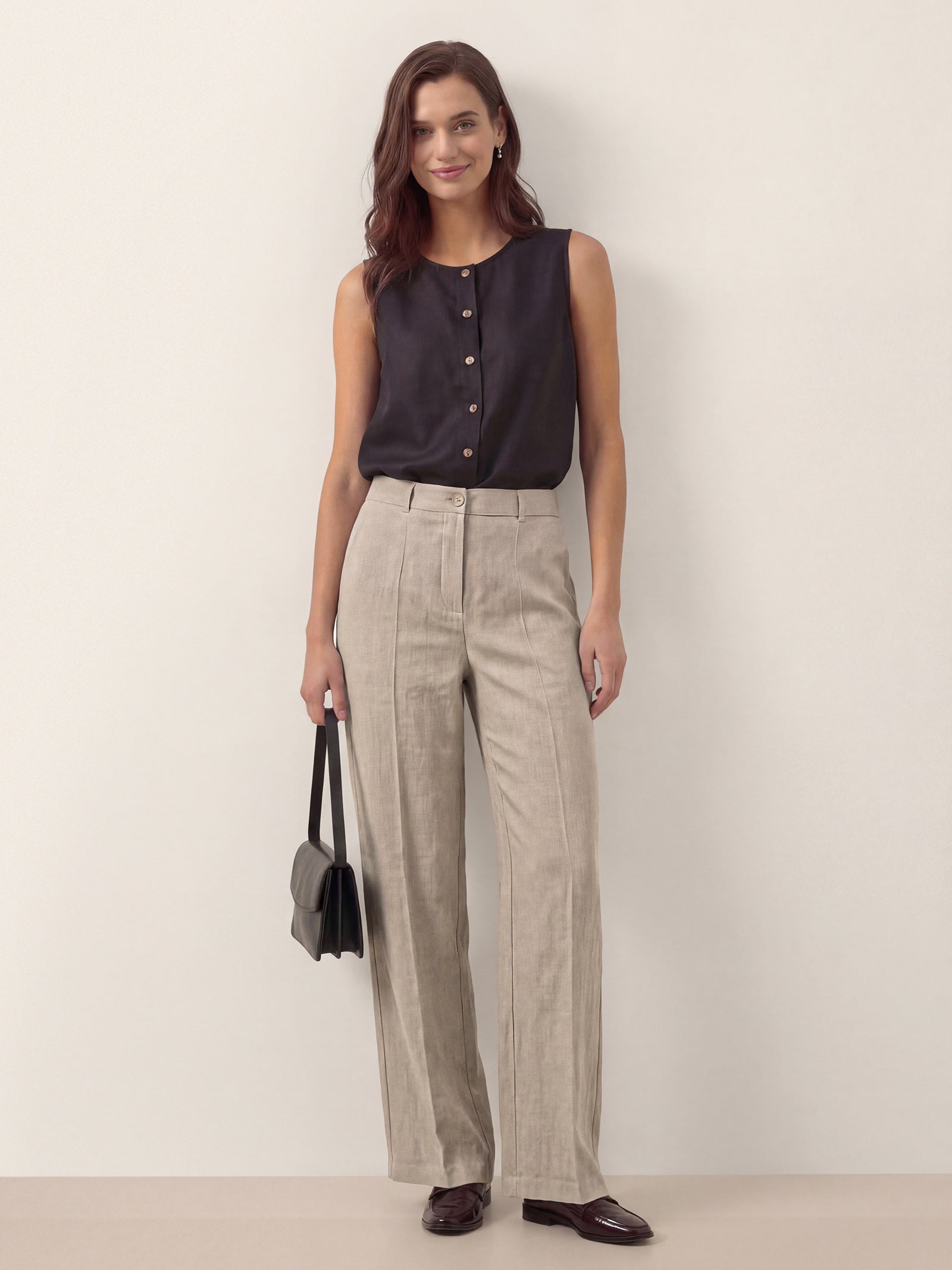 Linen Tailored Wide Leg Full Length Pants LEIGHTON