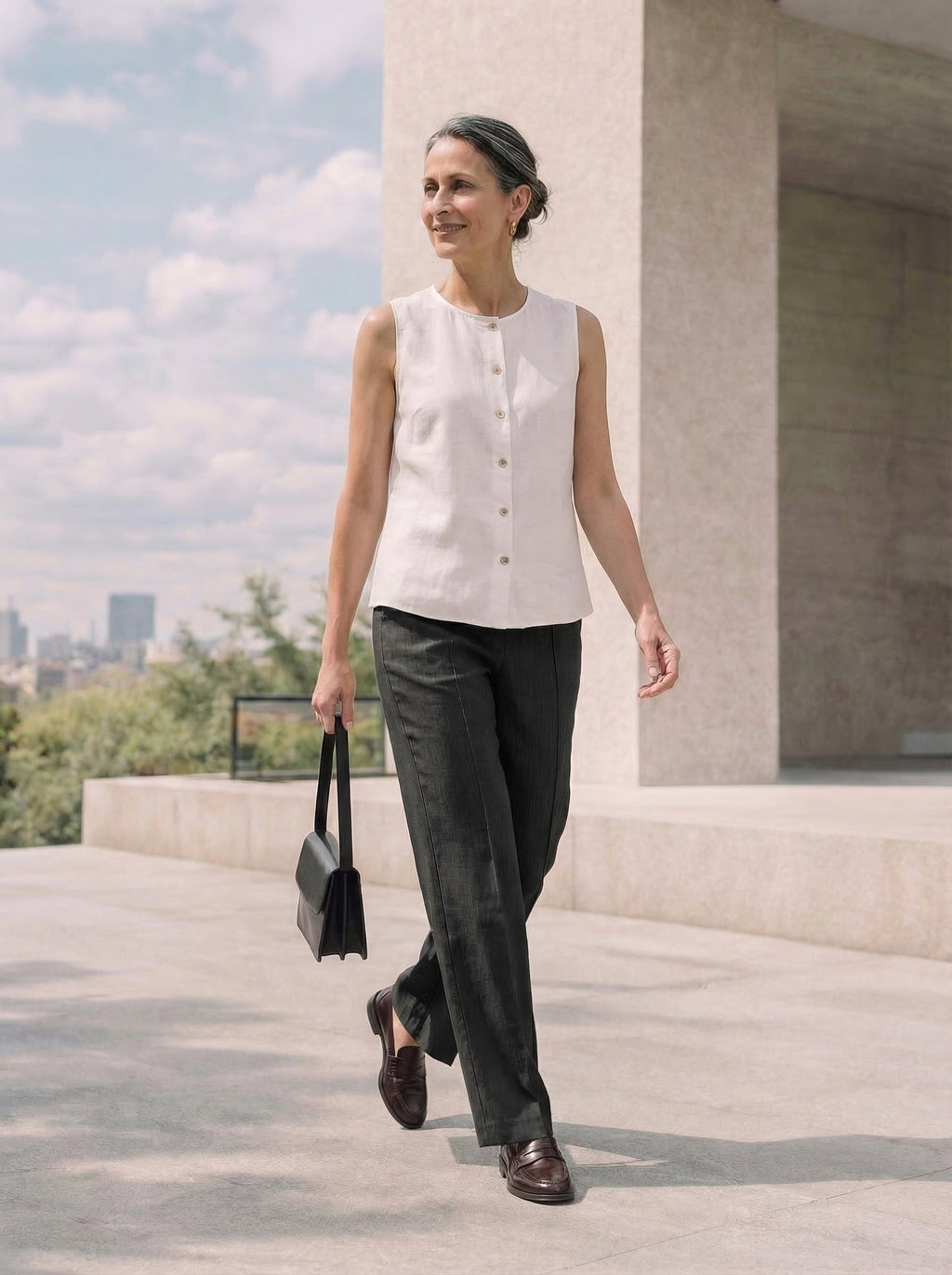 Linen Tailored Wide Leg Full Length Pants LEIGHTON