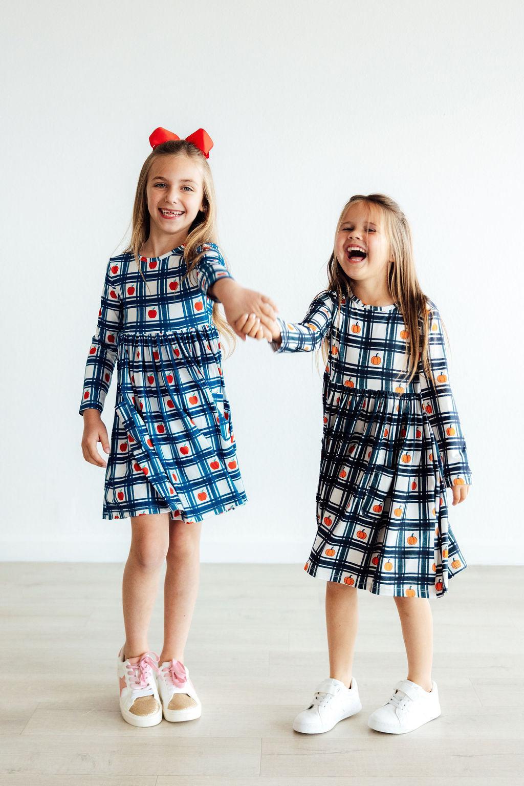 Plaid Pumpkins L/S Pocket Twirl Dress