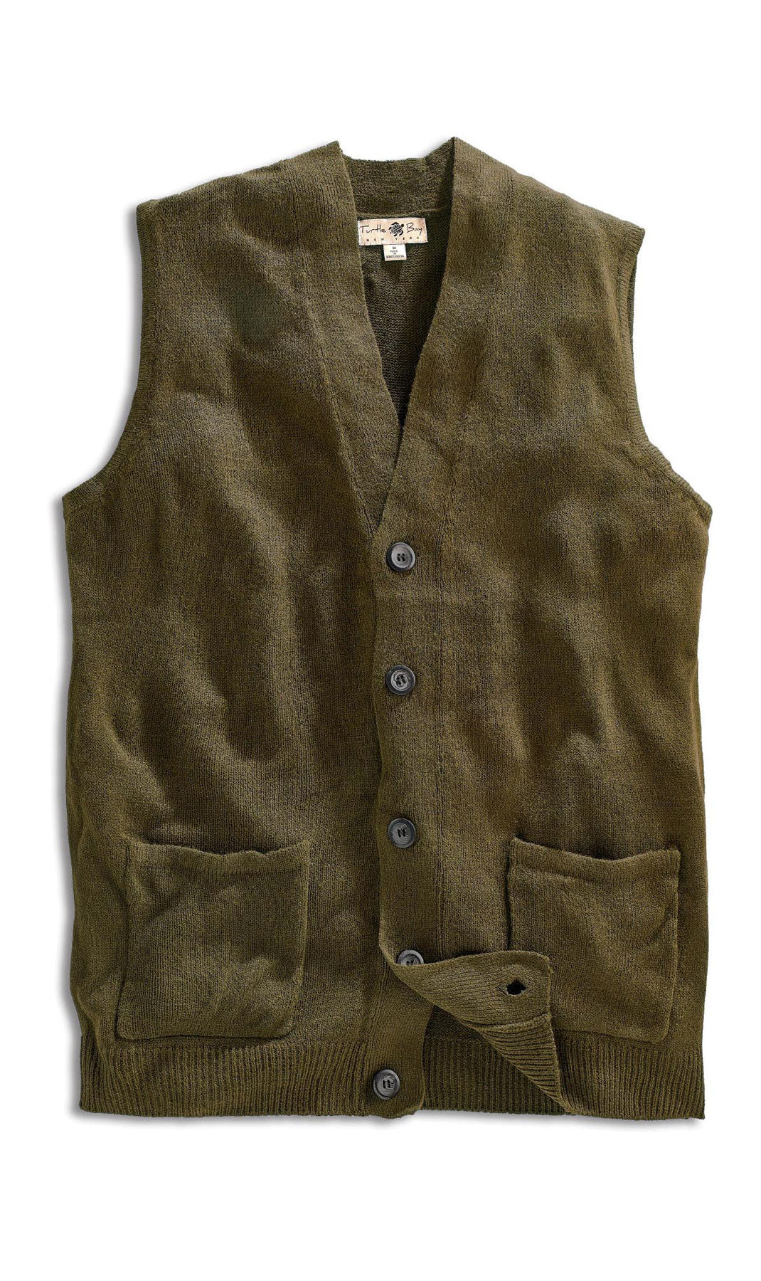 Men's Cashmere-Like Button Front Flat Knit Sweater Vest with Chest Pockets