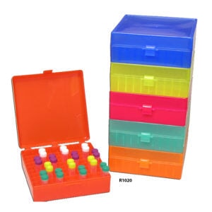 MTC Bio R1020-O Storage Box, hinged lid, 100 x 1.5mL, Orange, 5/pk