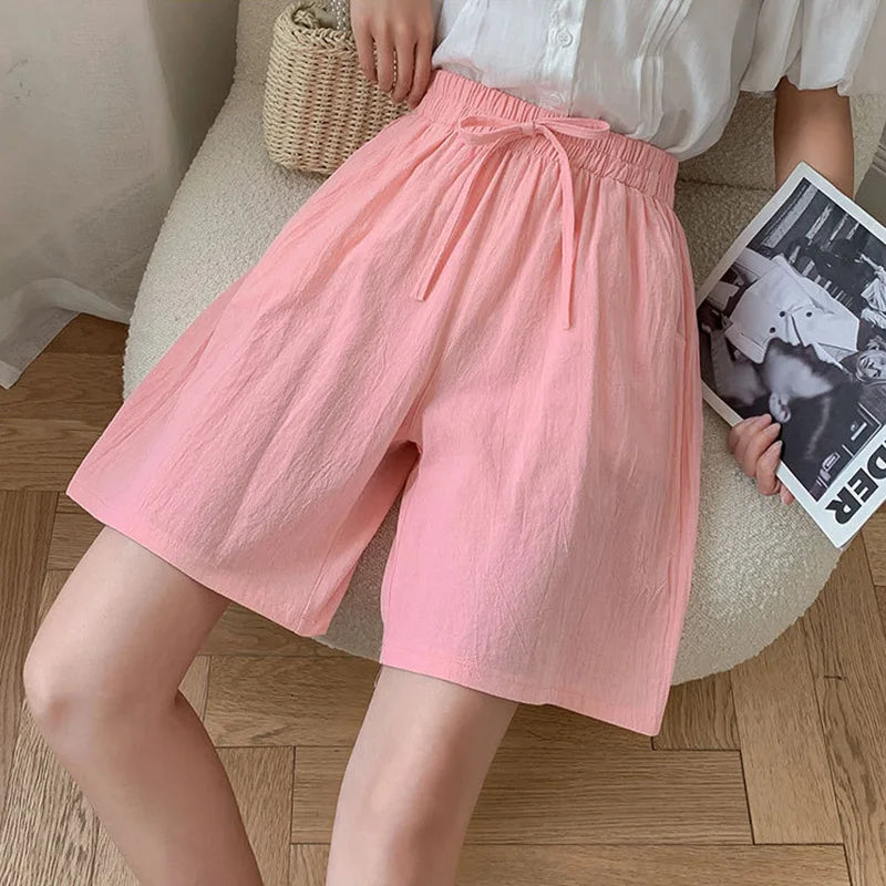 Summer Cotton Linen Loose Women's Shorts Casual Straight Short Pants Harajuku