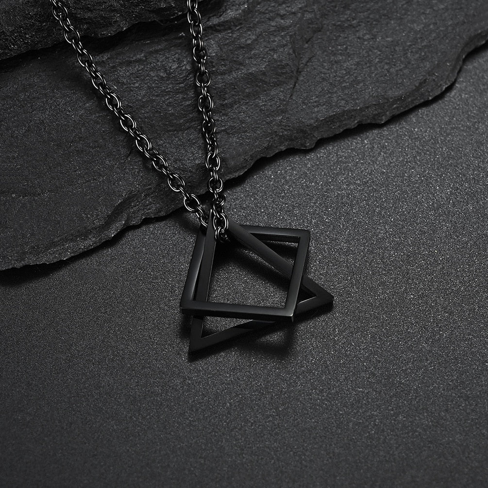 Geometry Interlocking Square Triangle Male Pendant Stacking Streetwear Necklace