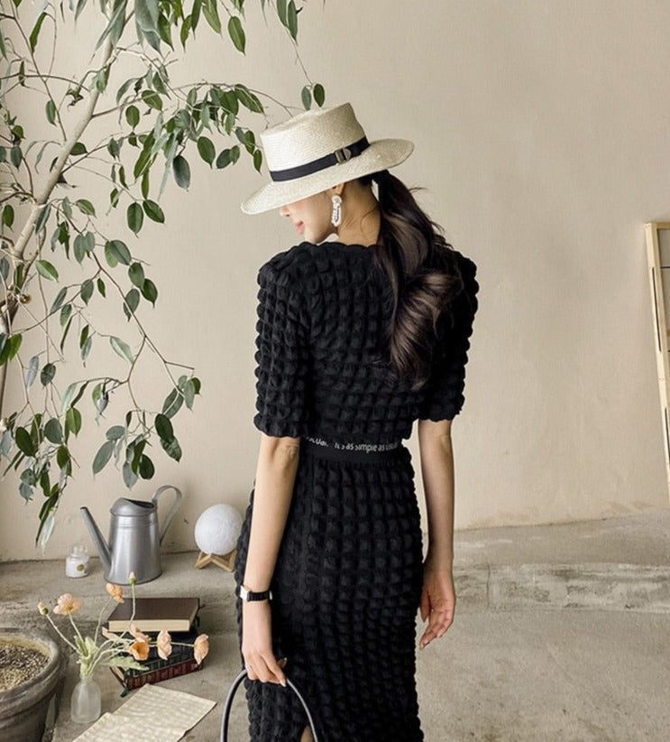 Summer Ladies 2 Pieces Skirt Set Short Sleeve Single-breasted Tops & High Waist